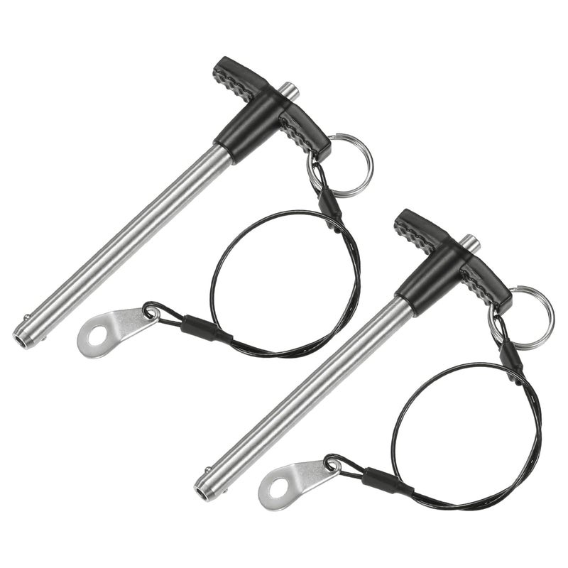 M METERXITY 2-Pack T Handle Lock Pins, 5/16"(8mm) Dia. 3-5/32"(80mm) Usage Length Push-Button Quick Release Locking Pins W Lanyard Cable for Speaker/Aviation/Gym/Machine [304 Stainless Steel] - Image 1